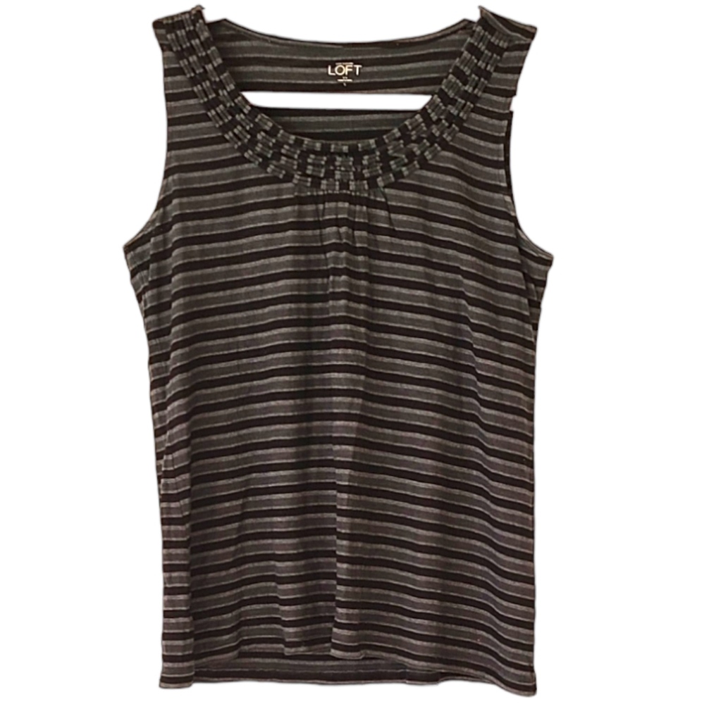 The LOFT Black Grey Strip Tank Shirt detailed neck line size L